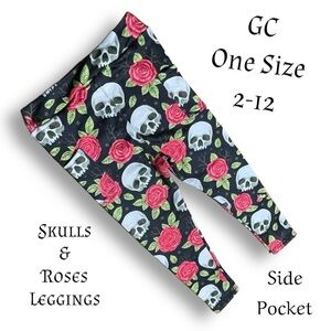 Skull & Roses Leggings with Side Pocket - One Size - 2-12